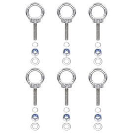 PATIKIL M6 x 25mm Lifting Shoulder Eye Bolt, 6Pcs 304 Stainless Steel Lifting Ring Threaded Eyebolt with Nuts Washers for Hanging Hammocks Articles