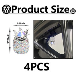 Car Tire Valve Stem Caps, Handmade Crown Crystal Rhinestone Rubber Car Stem Air Caps Covers, Attractive Dustproof Exterior Accessories, Universal Stem Cover for Most Autos (AB)