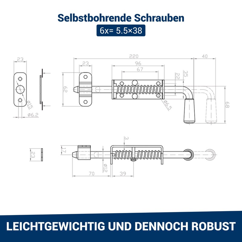 Torfix® Spring Latch - Robust Lock Bolt 220 mm -