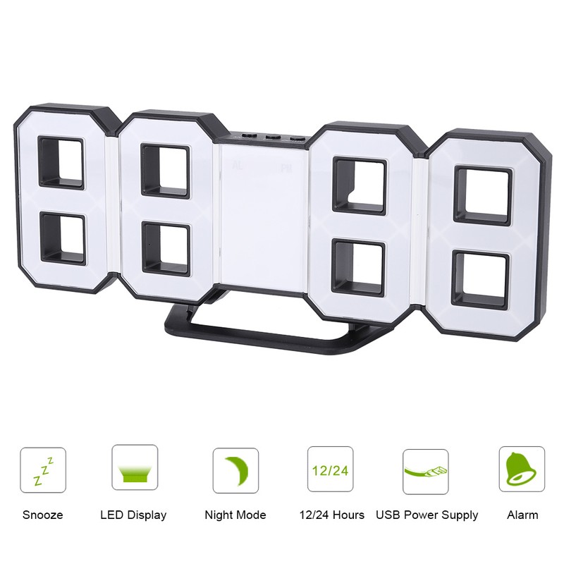 Digital LED Large 3D Table Hanging Wall Clock Alarm Snooze