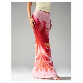 Milumia Women's Floral Fishtail Mesh Maxi Skirt Elegant Low Waist Bodycon Long Skirts Pink Large