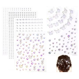 vvpesca Iridescent Butterfly Rhinestones, Self-Adhesive Face Gems Jewels for Festival Wedding Makeup, Assorted Sizes Rhinestones Stickers, Gems for Face - Body - Hair - Eye - Nail (Clear&Butterfly)