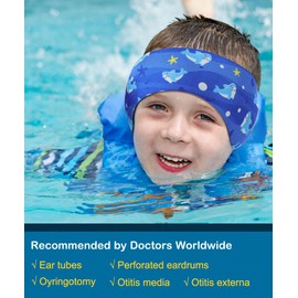 MoKo Swimming Headband for Kids, Cute Swinmmers Headband Ear Band for Kids Keep Water Out Waterproof Ear Protection Band for Bathing Swimming Ear Band, M Size - Dark Blue Shark