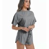 Allmloers Womens Split Short Pajama Set Striped Short Sleeve Crewneck