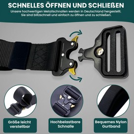 Zukunftsenkel Tactical Belt Men's Black Military Quick Release Extra Length 125 cm - 175 cm, black