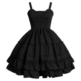 Jeufoin Women Black Gothic Lolita Dress Classic Summer Sleeveless Vinage Goth Lolita Dresses Plus Size Anime Maid Cosplay Costume 2XL Black