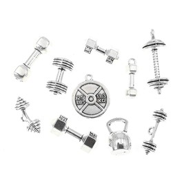 ALIMITOPIA Strength Exercises Gym Sports Charms,Barbell Dumbbell kettle-bell Weight Plate Weightlifting Bodybuilding Fitness Charms Pendents for Bracelet Necklace Jewelry Making(20pcs)