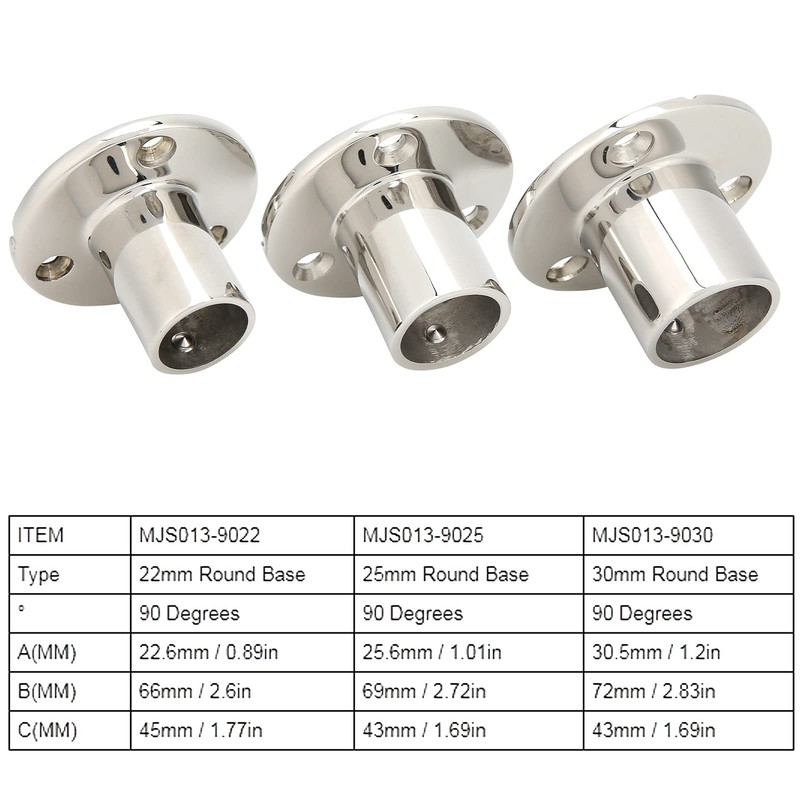 90 Degree Boots Handrail, Round Base 316 Stainless Steel Hardware