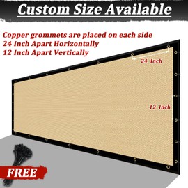 Amagenix Privacy Fence ScSand 4'x 26'Custom Size Mesh Fencing Shade Cover with Brass rommets Heavy Duty Protective Covering for Outdooor Garden Backyard，Sand
