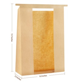 Ohuimrt 50 PCS Large Paper Bread Bags for Sourdough Bread, 13.7 x 8.2 x 3.5 Inches Bakery Bags with Window, Homemade Bread Loaf Bags with Tin Tie Tab Lock