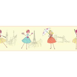 Fine Decor Vintage Fairies Hoopla Wallpaper Border, Cream/Yellow