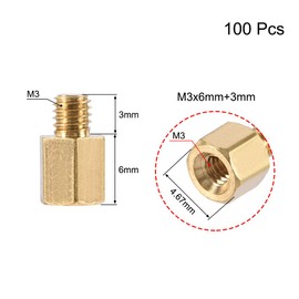 uxcell M3x6mm+3mm Male-Female Brass Hex PCB Motherboard Spacer Standoff for FPV Drone Quadcopter, Computer & Circuit Board 100pcs