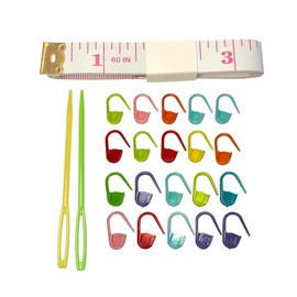 Lythor Soft Tape Measure, Knitting and Crochet Accessories Including Double Scale Body Sewing Flexible Ruler, 20pcs Knitting Stitch Markers and 2pcs 7cm Plastic Sewing Needles (23)