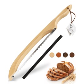 indirewash 16.5” Bread slicer for Homemade Bread, Serrated Bread Knife for homemade bread with Bow Design, Premium Bread Knife, Bread Slicer, Bread Cutter for Bagels, Baguettes, Natural Wood