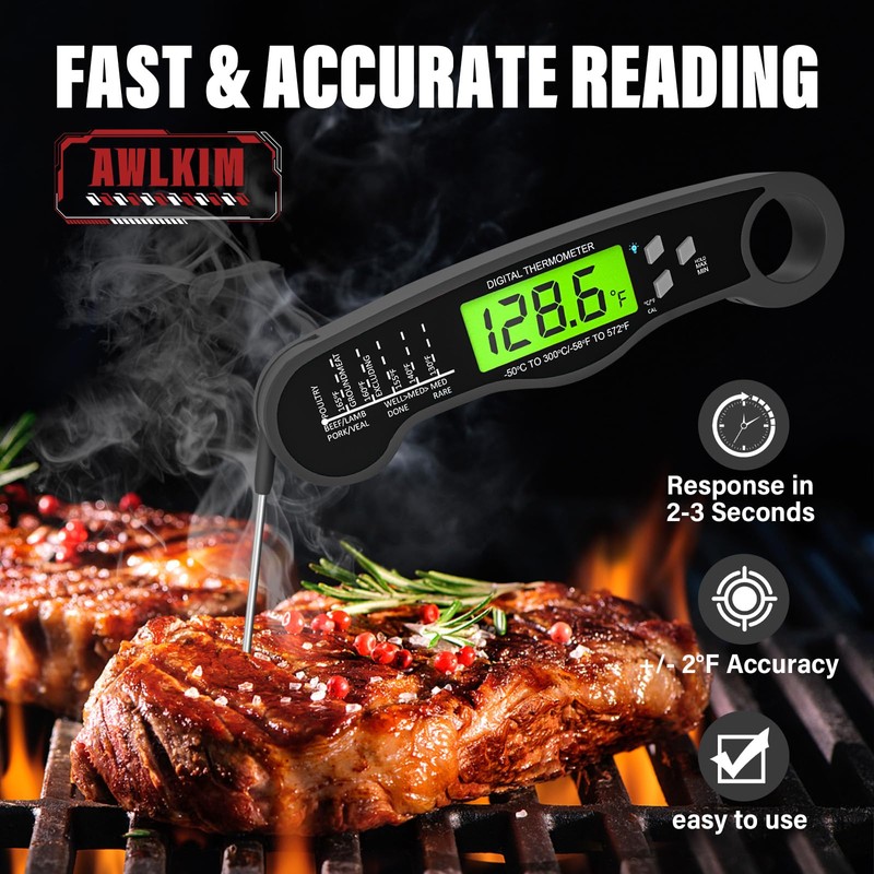 Instant Read Meat Thermometer Digital - Waterproof Food Thermometer with