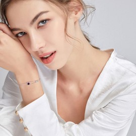 Women's Bracelet, 12 Months, Birthstone, 2 Row Bracelet, Flowers, Silver, Accessories, Platinum Plated, Birthday, Mother's Day, Present, Beautiful Box Included, Silver, Garnet