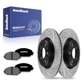 AutoShack Front Drilled & Slotted Brake Rotors Premium Ceramic Brake Pads | Replacement for 2019-2024 Ram 1500 3.0L 3.6L 5.7L 6.2L V6 V8 4WD AWD RWD | E-Coated | 6-PC Brake Kit | ShadowGuard