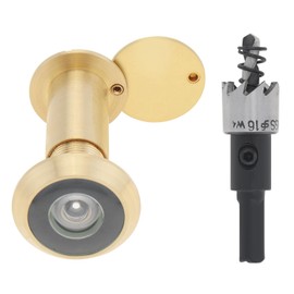 HOJLKLD Door Viewer, Solid Brass 200 Degree Peephole with 16mm (5/8") Drill Bit, 16mm Pipe Diameter Viewer with Heavy Duty Privacy Cover for 35-55mm (1-3/8" to 2-1/6") Doors (Gold)