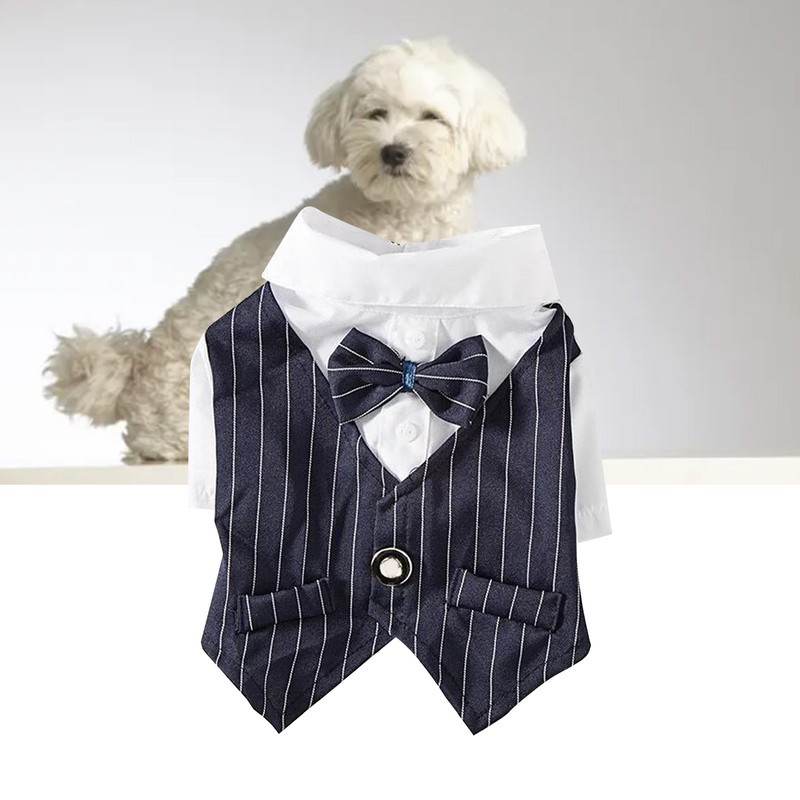 Pet Suit Bow Decor Striped Breathable Dog Cat Wedding Shirt
