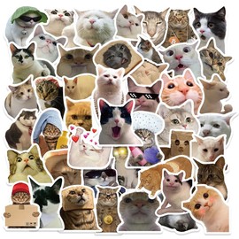 50 Pcs Cat Stickers,Funny Cat Meme Stickers,Kawaii Pet Stickers for Kids Adults,Waterproof Vinyl Stickers for Laptop Phone Guitar Water Bottles Luggage