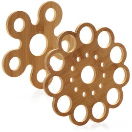 com-four® 4 x Bamboo Trivets, Sustainable Underlays for Pots, Pans, Casserole Dishes and Plates, Natural Pot Coaster, Heat Protection Tray Made of Bamboo (Pack of 2, Bamboo, Style 2)