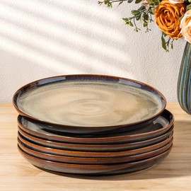 theterra Dinner Plates Set of 6, 10.5 Inch Ceramic Dinner Plates, Stoneware Dinnerware for Kitchen, Oven & Microwave & Dishwasher Safe, Coca Mocha