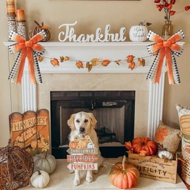 Large Fall Bow Wreath Thanksgiving Decor Buffalo Bows for Indoor Outdoor Orange Wreath Holiday Fall Decorations and All Kinds of Holiday Backdrops Decorations (1, Black White Buffalo)