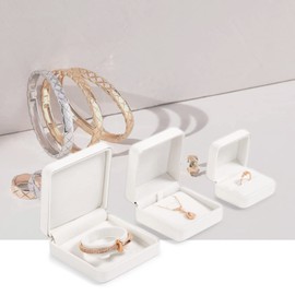 Papten White Round Corner Ring Box PU Leather Engagement Proposal Ring Box Jewelry Ring Gift Box