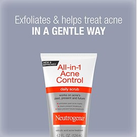Neutrogena Exfoliante facial diario todo en 1 para exfoliar y tratar el acné, tratamiento de acné con ácido salicílico, 4.2 onzas líquidas