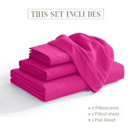 Elegant Comfort Luxurious 1500 Premium Hotel Quality Microfiber 4-Piece Sheet Set, 18-24 Inches Deep - Extra Deep Pocket Sheets - Ultra Soft 4PC Deep Pocket Sheets, Queen, Hot Pink
