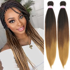 26 Inch Braiding Hair 1b/30/27 Braiding Hair Pre Stretched Professional Prestretched Hair For Braiding Synthetic Crochet Braid Hair Extensions Hot Water Setting(1B/30/27, 2 Packs, 26 Inch)