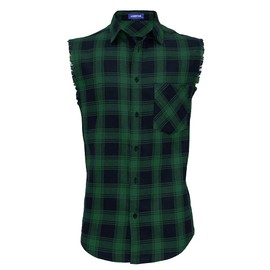 LOGEEYAR Men's Sleeveless Shirt Plaid Flannel Shirt, Button Down Casual Shirts Vest Shirt Green