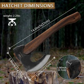 DWFKHT 14.6" Hatchet, Camping Hatchet with Leather Sheath, Bushcraft Axe with 1065 Carbon Steel & Beech Handle, Survival Axe for Wood Splitting and Chopping - Perfect for Gardening and Outdoor