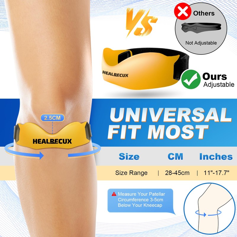 Healrecux Silicone Patellar Tendon Support Strap, Adjustable Non-Slip Patella Band