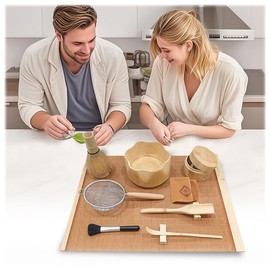 Fivcuer Matcha Kit Set,Natual Bamboo Bowl,Bamboo Whisk,Whisk Holder,Spoon,Tea Mat,Sifter,Tea Powder Caddy For Ceremony Gift(JL-Matcha 12pcs)