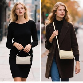 Eslcorri Genuine Leather Crossbody Bags for Women - Mini Top Handle Handbag Small Elegant Designer Shoulder Barrel Shape Purse for Party Dating Event, Great Gift for Ladies Wife -White