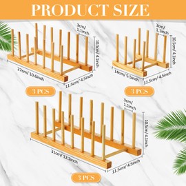 Zopeal 9 Pcs Bamboo Wooden Plate Racks Dish Rack Stand Holder 3/6/ 7 Slots Drainboard Drying Drainer Kitchen Cabinet Organizer for Dish Plate Bowl Cup Pot Lid Book