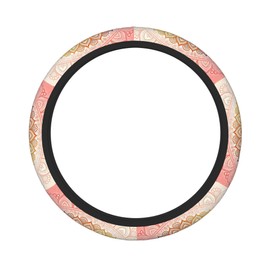 Mandala Lotus Steering Wheel Cover Universal 15 Inch Cute and Fashionable Car Accessories Protector for Women Men（Pink）