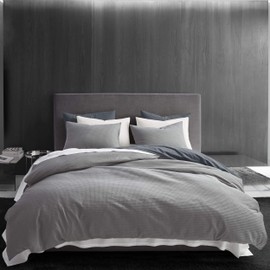 Vera Wang Waffle Pique Collection 100% Cotton, Ultra Soft Luxurious Duvet Cover Set, All Season Bedding, Pre-Washed for Added Softness, Queen, Pewter
