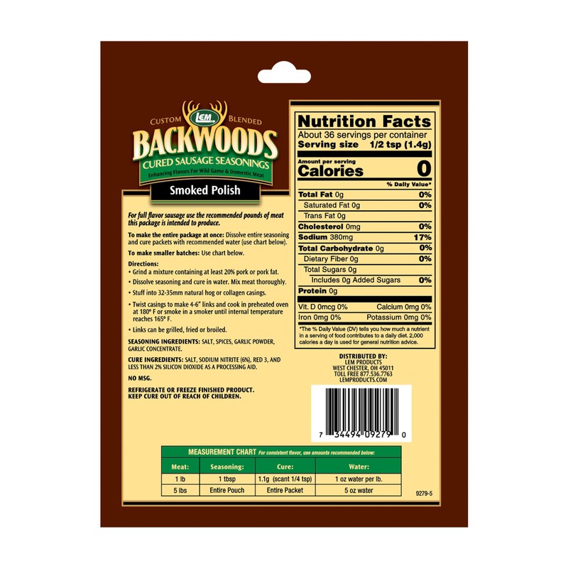 LEM Backwoods Cured Sausage Seasoning with Cure Packet, Smoked Polish