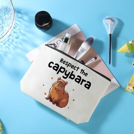 Funny Capybara Makeup Bag Capybara Gifts Cosmetic Bag with 8 PCs Stickers Animal Lover Gifts for Women Girls Daughter Best Friends Sisters Capybara Stuff Graduation Birthday Gifts Travel Toiletry Bag