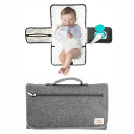Portable Diaper Changing Pad for Baby, Waterproof Mat, Travel Diaper Changing Pad, Baby Essentials, Gifts for Baby Shower, Newborn Girls and Boys, Smart Pockets, Baby Stuff by WuBees (Grey, Classic)