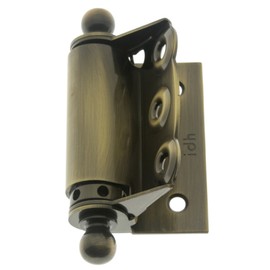 IDHBA 80320-005 Professional Grade Quality Solid Half Surface Adjustable Spring Screen Door Hinges with Ball Finials (Pair), Antique Brass