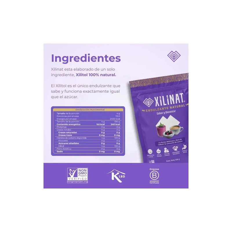 Endulzante Natural Xilinat, Xilitol, Xylitol 454 G