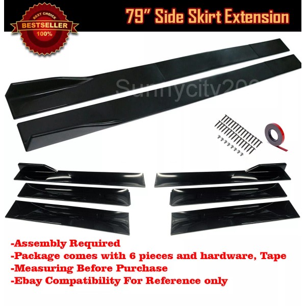 SDeelCase 79" Gloss Black Side Skirt Splitter Flat Under Body