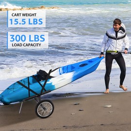 Morohope Kayak Beach Cart, Width Adjustable 5.5"-29.5" Universal Canoe Dolly Heavy Duty Kayak Trolley with 16" Wheels, Sturdy 300 LBS Weight Capacity