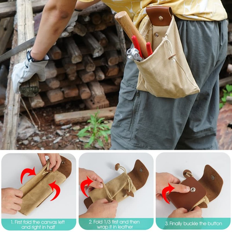 Asenie Foraging Bag (Khaki) Waxed Canvas Pouch for Outdoor Activities