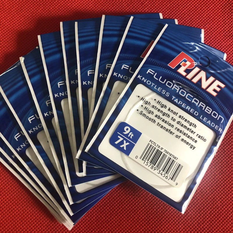 P-LINE Fluorocarbon Tapered Leader 9ft 7X 2lb (3-Packs) Fly Fishing