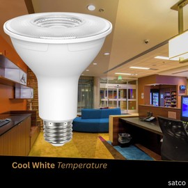 Satco LED PAR30L Lamp 8.5W 75W Equivalent 4000K Cool White 90+ CRI 40° Beam Angle Dimmable Medium Base 120V Clear Finish – Part S22215 (12 Pack)