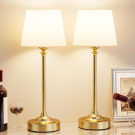 Kakanuo Cordless Table Lamps Rechargeable Set - 2 Pack Gold 4000mAH Battery Operated Lamps for Decor, 3000K Stepless Dimming Touch Wireless Lamp for Bedroom, Dining Table, Living Room, White Shade